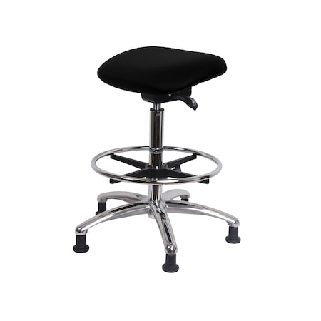 Blue Ridge Ergonomics Vinyl Sit-Stand Chrome-Standing Height with Chrome Foot Ring Stat Glides in Black Voyager Vinyl VSTSS-CR-CF-RG-2026