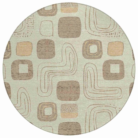 Homeroots 8' Beige Taupe And Tan Round Geometric Washable Indoor Outdoor Area Rug 616798