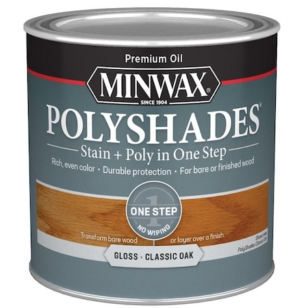 Minwax PolyShades 214704444 Wood Stain and Polyurethane, Gloss, Classic Oak, Liquid, 0.5 pt, Can 21470