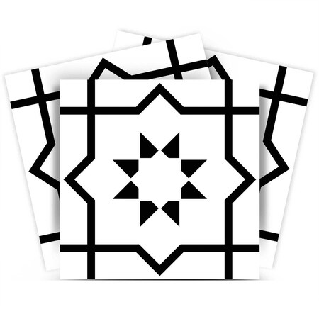 Homeroots 5" X 5" White And Black Sun Peel And Stick Removable Tiles 390674