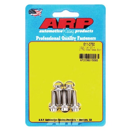 Arp 6110750 0.2520 x 0.75 in. Stainless Steel 12 Point Bolt Kit, 5PK ARP611-0750