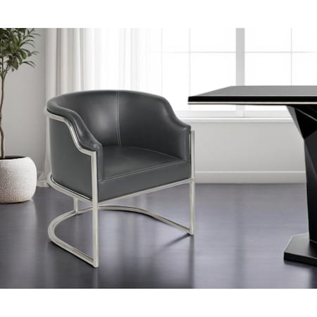 Homeroots Charcoal and Silver Upholstered Leather Curved Back Dining Arm Chair 534390