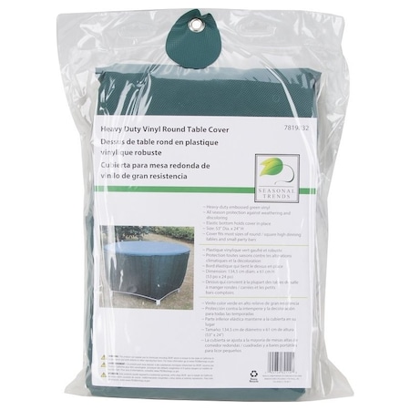 Seasonal Trends Table Cover, 53 in L, 53 in W, 24 in H, Vinyl, Green CVRA-RT-D