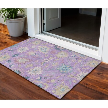 Homeroots 3' X 5' Purple Ivory And Denim Blue Floral Washable Indoor Outdoor Area Rug 605325