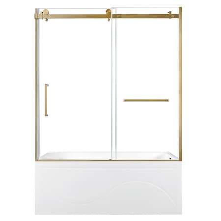 Kingston Brass 60" Acrylic Anti-Skid Alcove Right-Hand Drain Tub with Left Sliding Tub Door, White/Brushed Brass KVTAP603216R7