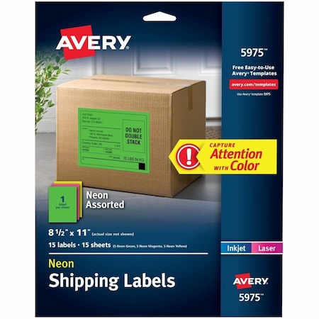 Avery Neon Shipping Labels for Laser Pri, PK15 5975