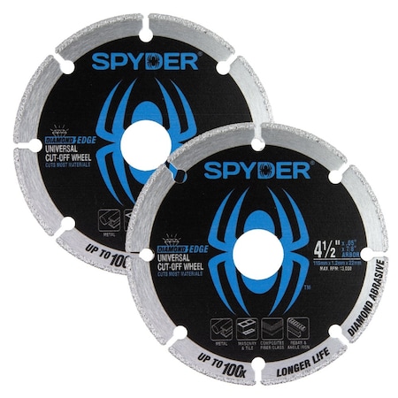 Spyder Abrasive Cut-Off Wheels, Type 1, 4-1/2-Inch Dia, 0.25-Inch Thick, 7/8-Inch Arbor Hole Size, Diamond 14002
