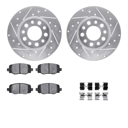 Dynamic Friction Co DFC Rotors-Drilled & Slotted-Silver w/ EURO 5000 Ceramic Brake Pads Incl Hdw 7612-42010