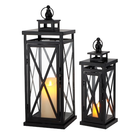 Homeroots Set of Two Clear And Black Glass And Metal Tabletop Lantern Candle Holders, 2PK 719768