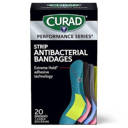 Medline CURAD Pros port Antibacterial Bandages, Perforated Inner, 6 Colors, 1in x 3.25in, 20/Box, 24PK CURIM5020V1