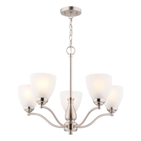 Vaxcel Bellwood 5-Light Satin Nickel Chandelier Glass Shade Dining Room Pendant Fixture H0312