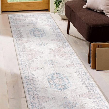 World Rug Gallery Vintage Bohemian Machine Washable Non Slip Runner Rug 2 ft 6 in x 7 ft Beige 6024BEIGE2X7