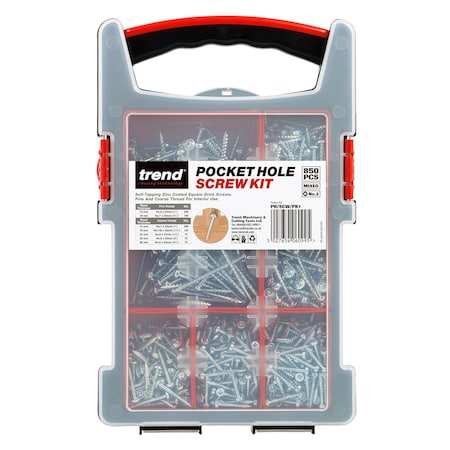 Trend Pocket Hole Screws, 850 pcs, Zinc Coated, Carry Case, PH/SCW/PK1 U*PH/SCW/PK1