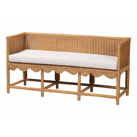 Bali & Pari Seranay Bohemian Scallop Light Honey Rattan Accent Bench 252-14111-ZORO