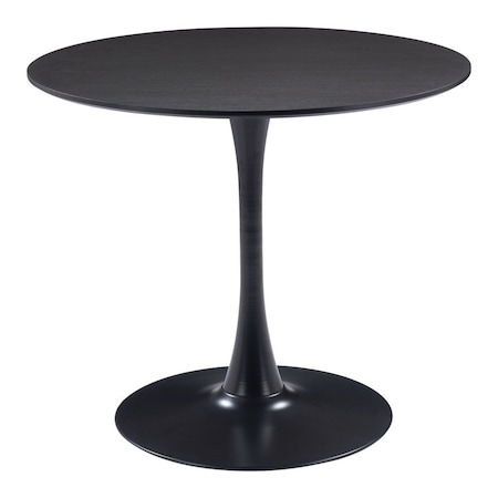 Homeroots 36" Black Wood and Steel Pedestal Base Round Top Dining Table 571410