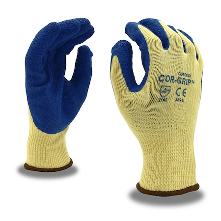 Cor-Grip Gloves, Latex, Crinkle, 10 Ga, Yellow, PK12 3894L