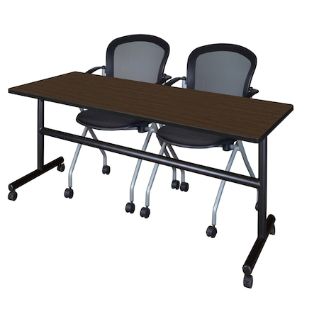 Regency Kobe Flip-Top Training Nesting Table W/ 2 Cadence Nest Chairs, 72 in W, 24 in L, Neo Walnut MKFT7224NW23BK