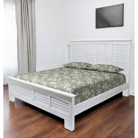 Homeroots White Plantation Shutter Distressed Solid Wood King Bed Frame 571394