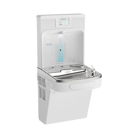 Elkay Filtered Connected Bottle Filling Station and Single ADA Cooler Arctic White Lead Reduc Drop Down Wrap LZS8WSAP-W1