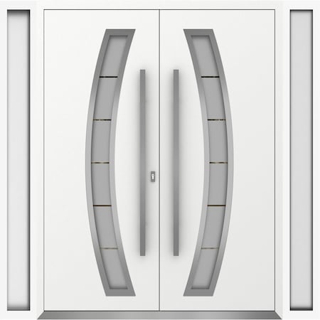 Vdomdoors Metal Double Doors Deux 6500 White Enamel Frosted Glass 2 Sidelights Entry Modern Painted 96x80 (W1 DEUX6500DEXD-BEM-W12+72+12xH80-RH-I