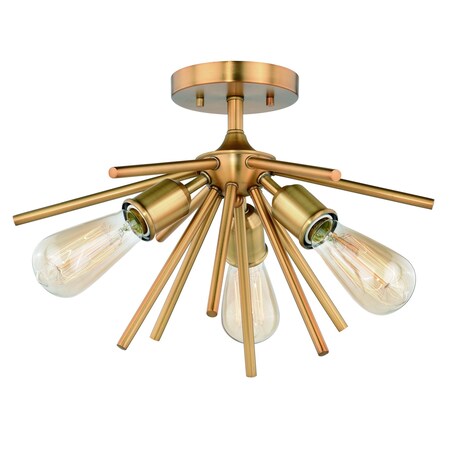 Vaxcel Estelle 17-in W Brass Mid-Century Modern Sputnik Semi Flush Mount Ceiling Light C0164