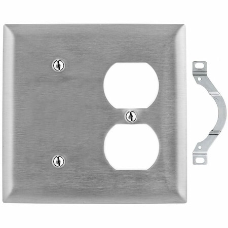 Hubbell Wiring Device-Kellems Wallplates and Boxes, Metallic Plates, 2- Gang, 1) Blank 1) Duplex Opening, Standard Size, Stainless Steel SS148
