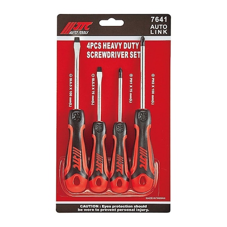 Jtc Auto Tools 4pcs Heavy Duty Screwdriver Set, Slotted 5.5 x 75mm, 6.5 x 100mm, Phillips PH1 x 75mm, PH2 x 100mm 7641