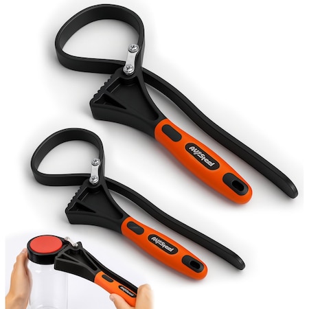 Av Steel Rubber Strap Wrench 2pc Set with Max Diameter 4" and 6", Adjustable Oil Filter Strap Wrench AV-160100