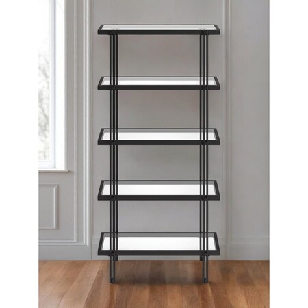 Homeroots 68" Black Metal And Glass Five Tier Standard Bookcase 527595