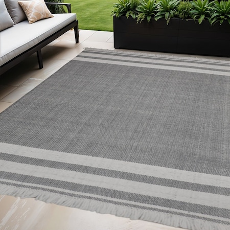 Homeroots 5' X 7' Dark Gray Striped Handmade Indoor Outdoor Area Rug 533578