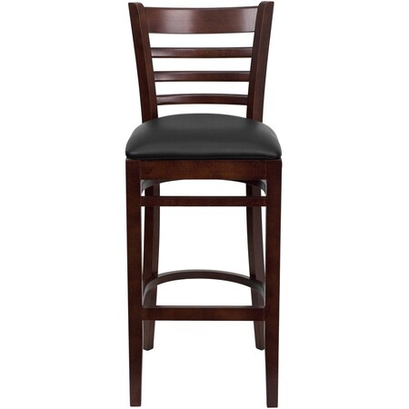 Flash Furniture Barstool, Ladder Back, Mah Wood, Blk Vinyl XU-DGW0005BARLAD-MAH-BLKV-GG