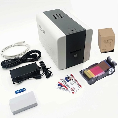 Idp SMART-21S ID Card Printer Bundle: Includes Printer, Color Ribbon, 100 Cards, PC Software, Camera 653311BEZ