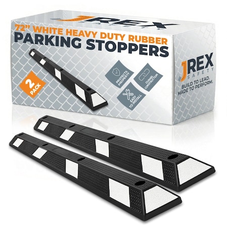 Jrex Safety 72 in Rubber Parking Block Curb Stop, White Reflective Strip, 2PK PBSW-JR-6-2PK