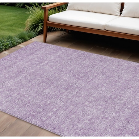 Homeroots 8' X 10' Lavender Lilac And Ivory Floral Washable Indoor Outdoor Area Rug 582359