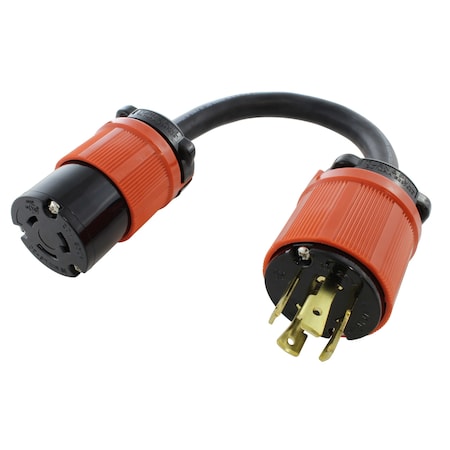 Ac Works SOOW Extension Cord Adapter, 10 AWG, 10/3, 1 Outlets, L6-20R, Black, Rubber, Nylon, L15-30P, 1 ft L1530L620-012