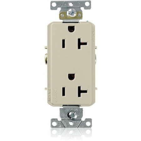 Leviton Straight Blade Receptacle, 5-20R, 20 A, 125V AC, 2 Pole, 3 Wire, Flush Mount, Single, Ivory 16352-I