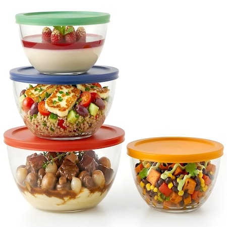 Nutrichef 4‑Piece Glass Mixing Bowls with Lids NCGL4MXG