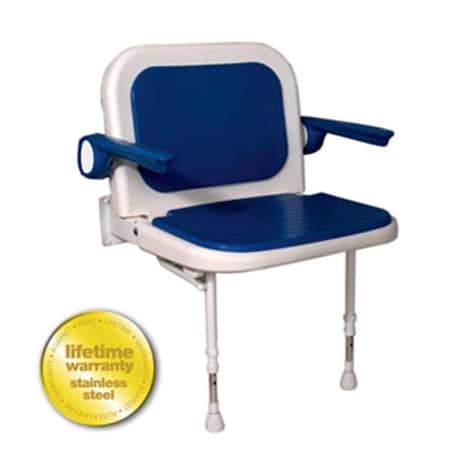Arc 4000 Series Shower Seat Wide Padded with Back and Arms - Blue - 27.75 Inch W 04140P