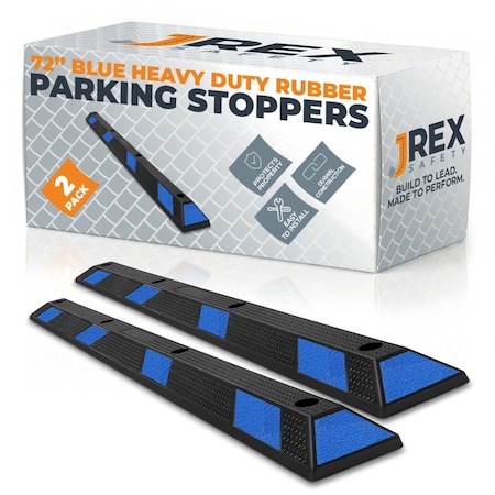 Jrex Safety 72 in Rubber Parking Block Curb Stop, Blue Reflective Strip, 2PK PBSB-JR-6-2PK