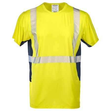 J. J. Keller & Associates Cooling High Visibility Short Sleeve T-Shirt, Moisture Wicking, ANSI Class 2, Side Vents, 4XL 73925