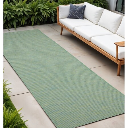 Homeroots 10' Blue and Green Power Loom Indoor Outdoor Runner Rug 522287