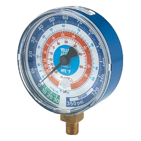 Yellow Jacket Low Side Gauge, 3 1/8 in Dia, Blue 49152