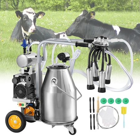 Vevor Electric Cow Milking Machine Milking Equipment 25L 304 Stainless Steel 9JYZ-1