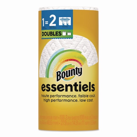 Bounty Essentials Select-A-Size Perforated Roll Paper Towels, 2 Ply, 108 Sheets, 583 ft, White 80810311