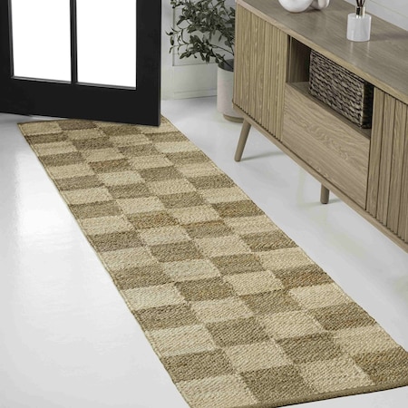 Jonathan Y Theo Modern Farmhouse Woven Jute Checkerboard Natural/Bleach 2 ft. x 8 ft. Runner Rug NRF203C-28