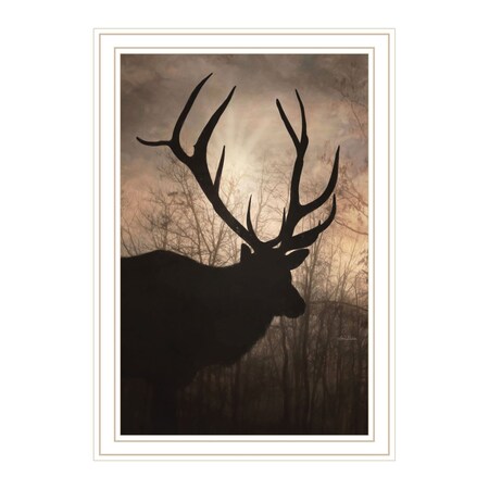 Homeroots Elk Sunrise White Framed Print Wall Art 530015