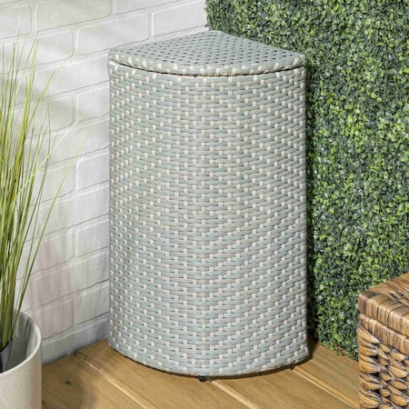 Happimess Chloe 15.56-Gallon All-Weather Wicker/Metal Corner Hideaway Outdoor Trash Can, Mint Blue/White HPM1200C