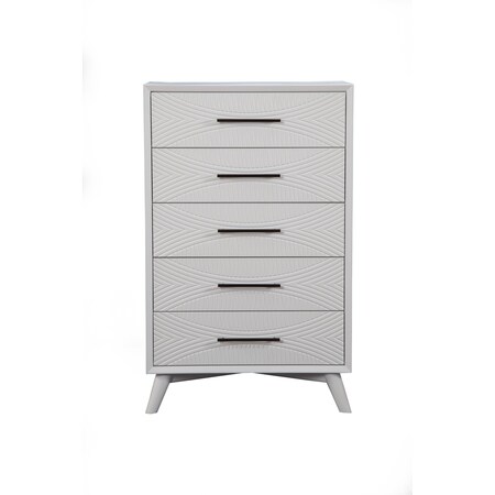 Homeroots 34" White Carved Geometric Solid Wood Five Drawer Dresser 524116