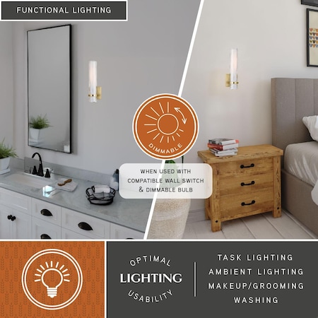 Vaxcel Vilo 1 Light Brass Bathroom Wall Fixture W0309