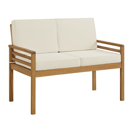 Alaterre Furniture Okemo Outdoor Patio Loveseat Weather-Resistant Acacia Wood Outdoor w/ Thick Cream Cushions ANOK03ANO